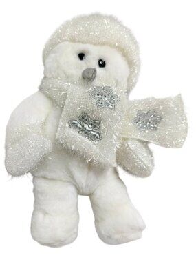 Dan Dee White Snowman Plush 15" Silver Hat Scarf Snowflake Winter Holiday Gift